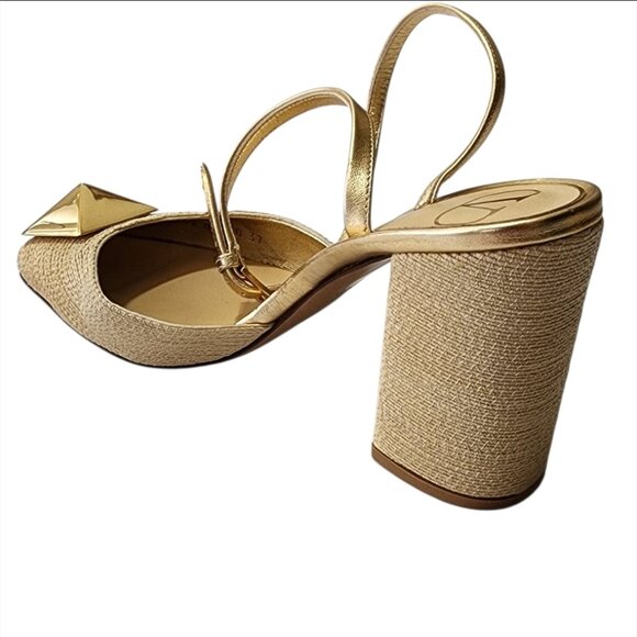 Valentino Garavani One Stud Raffia Ankle-Strap Pumps 37 1/2 - Picture 6 of 16